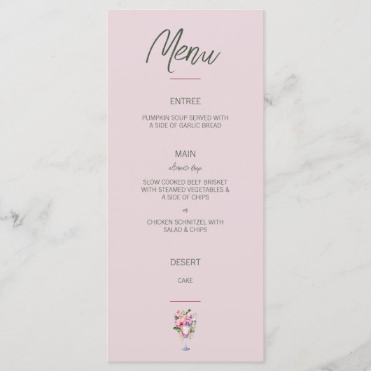 Bloemenroze en groene flat Menu (Voorkant)