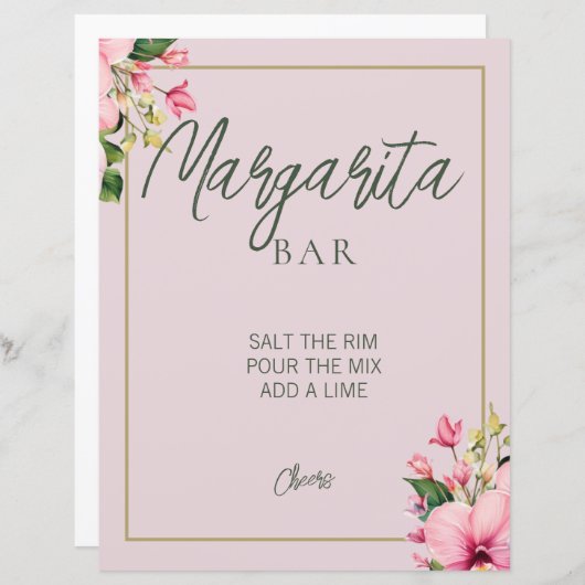 Bloemenroze en groene Margarita Bar Teken (Voorkant / Achterkant)