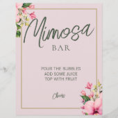 Bloemenroze en groene Mimosa Bar teken (Voorkant)