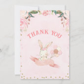 Bloemenroze en Roos gouden konijn bedankje Kaart (Achterkant)