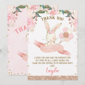 Bloemenroze en Roos gouden konijn bedankje Kaart (Voorkant / Achterkant)