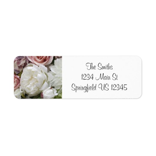 Bloemenroze en wit script retouradres etiket (Voorkant)