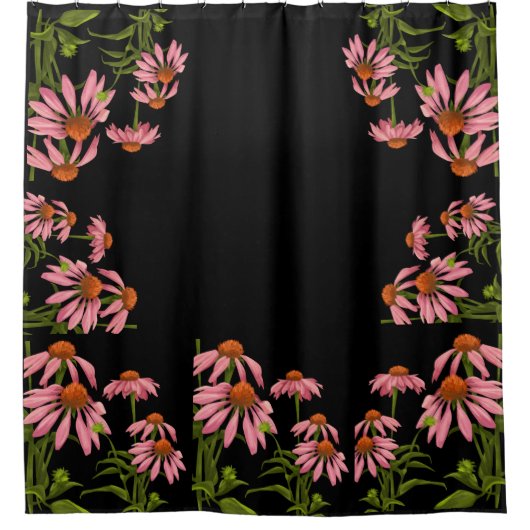 Bloemenroze en zwart douchegordijn (Voorkant)