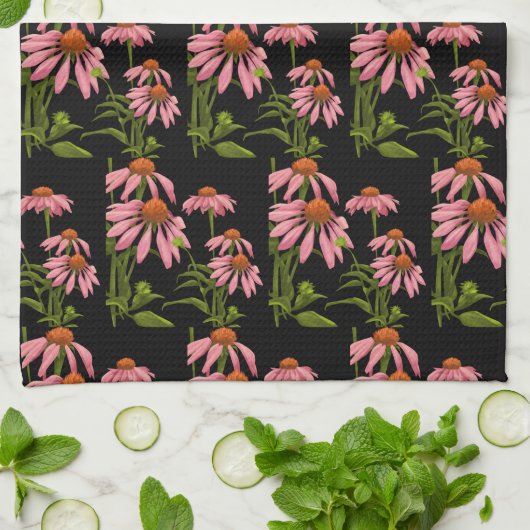 Bloemenroze en zwart theedoek (Gevouwen)