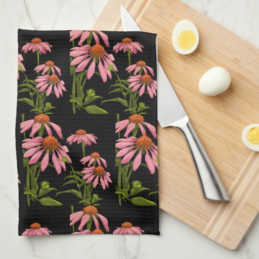 Bloemenroze en zwart theedoek (Quarter Fold)