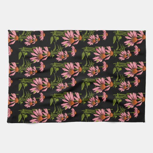 Bloemenroze en zwart theedoek (Horizontaal)