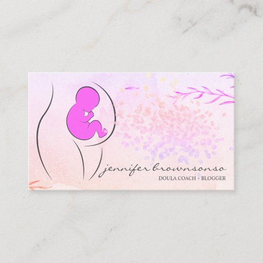 Bloemenroze gele doula Geboortecoach Zwanger Visitekaartje (Voorkant)