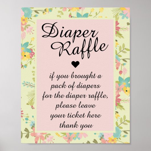 Bloemenroze gele groene luier Raffle Poster (Voorkant)