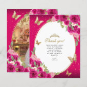 Bloemenroze goud tiara vlinder quinceañera foto (Voorkant / Achterkant)