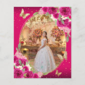Bloemenroze goud tiara vlinder quinceañera foto (Achterkant)