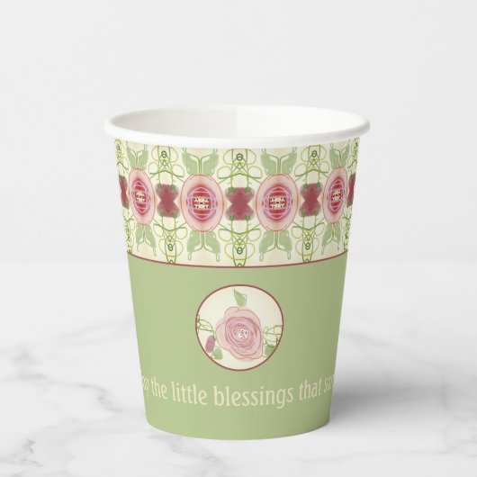 Bloemenroze groen en crème papieren bekers (Links)