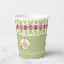 Bloemenroze groen en crème papieren bekers
