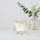 Bloemenroze groen grijs patroon vierkante visitekaartje (Staand voorkant)