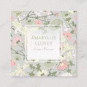Bloemenroze groen grijs patroon vierkante visitekaartje (Voorkant)