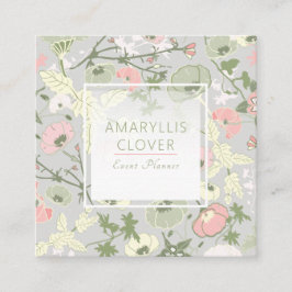 Bloemenroze groen grijs patroon vierkante visitekaartje