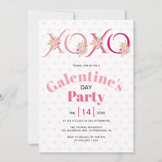 Bloemenroze HOHO harten Galentines Day party Kaart (Voorkant)