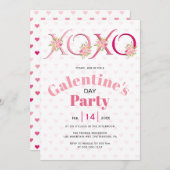 Bloemenroze HOHO harten Galentines Day party Kaart (Voorkant / Achterkant)