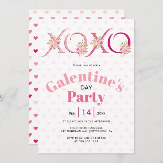 Bloemenroze HOHO harten Galentines Day party Kaart (Voorkant / Achterkant)