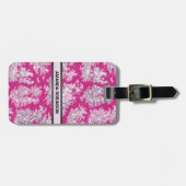 bloemenroze magenta toile de jouy monogram bagagelabel (Voorkant horizontaal)