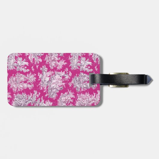  bloemenroze magenta toile de jouy monogram bagagelabel (Achterkant horizontaal)