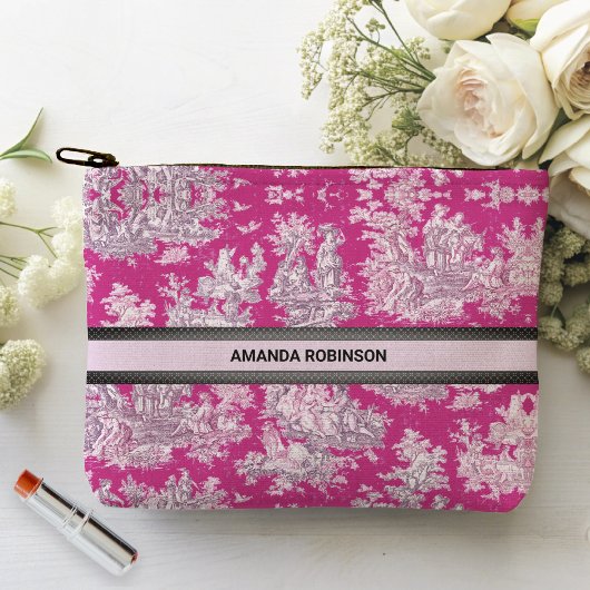bloemenroze magenta toile de jouy monogram etui