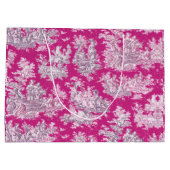  bloemenroze magenta toile de jouy monogram groot cadeauzakje (Achterkant)