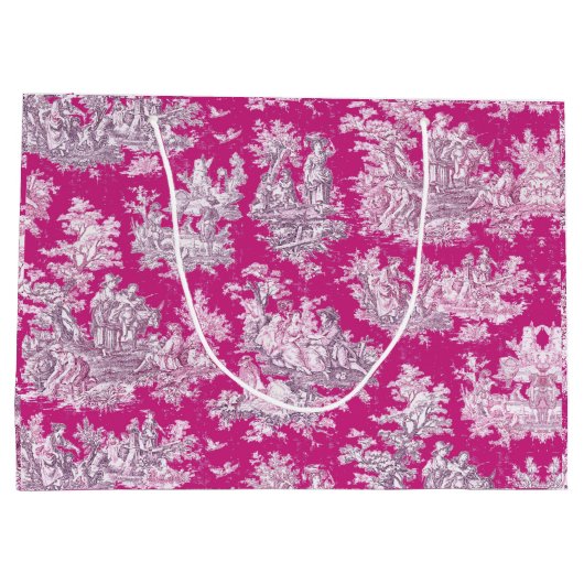  bloemenroze magenta toile de jouy monogram groot cadeauzakje (Achterkant)