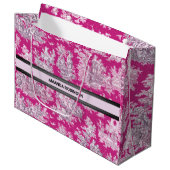  bloemenroze magenta toile de jouy monogram groot cadeauzakje (Voorkant Gekanteld)