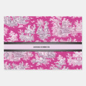 bloemenroze magenta toile de jouy monogram inpakpapier vel (Voorkant 2)