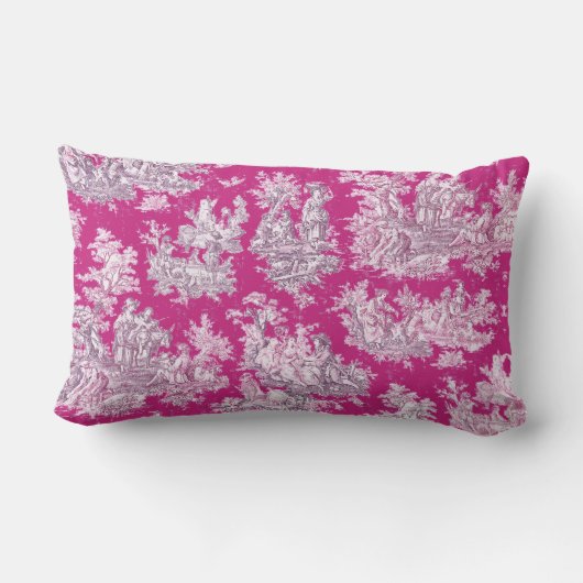  bloemenroze magenta toile de jouy monogram kussen (Achterkant)