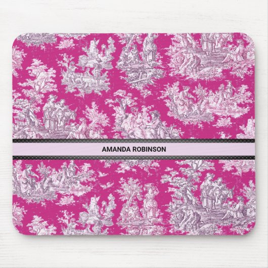  bloemenroze magenta toile de jouy monogram muismat (Voorkant)