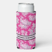  bloemenroze magenta toile de jouy monogram seltzer blikjeskoeler (Seltzer Voorkant)