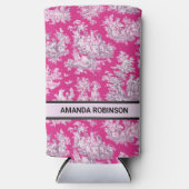  bloemenroze magenta toile de jouy monogram seltzer blikjeskoeler (Voorkant)