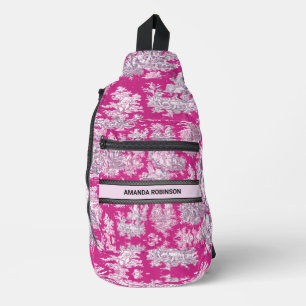  bloemenroze magenta toile de jouy monogram sling bag