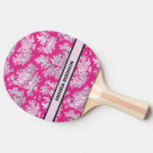  bloemenroze magenta toile de jouy monogram tafeltennisbatje (Zijkant)