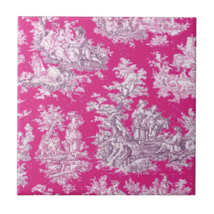 bloemenroze magenta toile de jouy monogram tegeltje