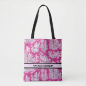  bloemenroze magenta toile de jouy monogram tote bag (Voorkant)