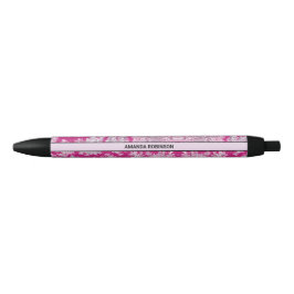  bloemenroze magenta toile de jouy monogram zwarte inkt pen