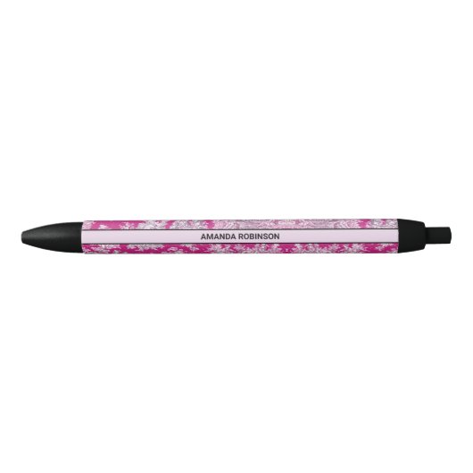  bloemenroze magenta toile de jouy monogram zwarte inkt pen (Voorkant)