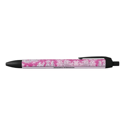  bloemenroze magenta toile de jouy monogram zwarte inkt pen (Bovenkant)