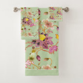 Bloemenroze/Mauve op Sage Green Bad Handdoek (Insitu)