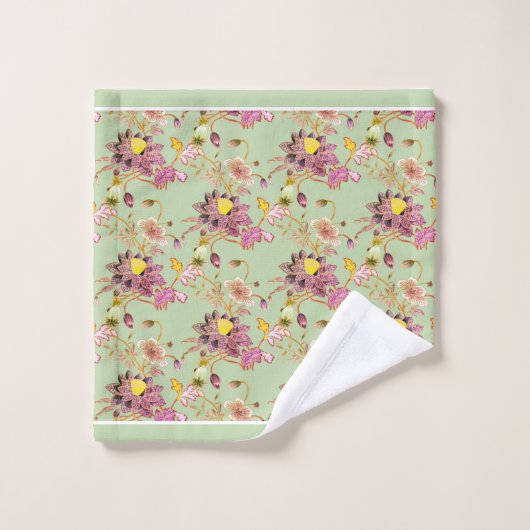 Bloemenroze/Mauve op Sage Green Bad Handdoek (Wasdoekje)