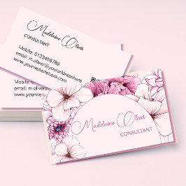 Bloemenroze Modern Elegant Vrouwelijk QR Code Gold Visitekaartje