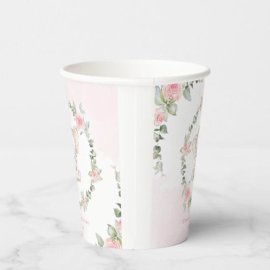 Bloemenroze olifant kleine pinda baby shower papieren bekers (Rechts)