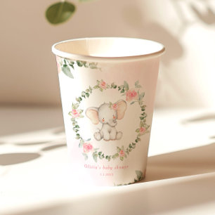 Bloemenroze olifant kleine pinda baby shower papieren bekers