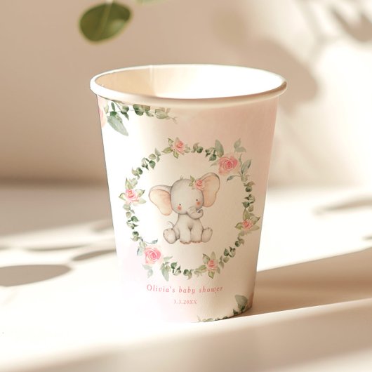 Bloemenroze olifant kleine pinda baby shower papieren bekers