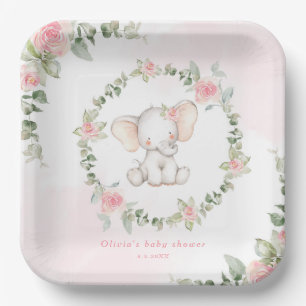 Bloemenroze olifant kleine pinda baby shower papieren bordje