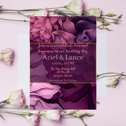 Bloemenroze Paarse Botanische Bruiloft Uitnodiging