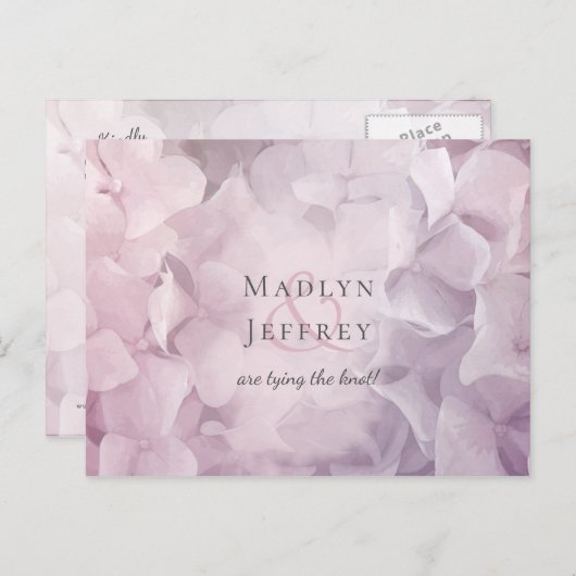 Bloemenroze Paarse Hydrangea bewaar de datum Aankondigingskaart (Voorkant / Achterkant)