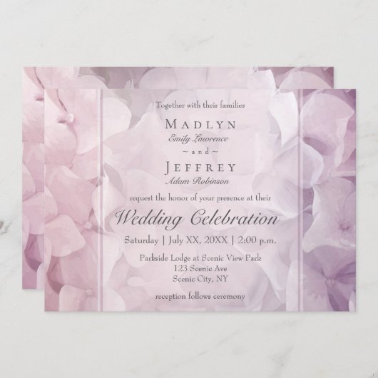 Bloemenroze Paarse Hydrangea Tuin Bruiloft Kaart (Voorkant / Achterkant)